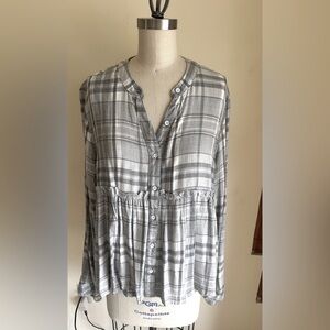 Harper Gray and White Boxy Long Sleeve Peplum Button Down size Medium